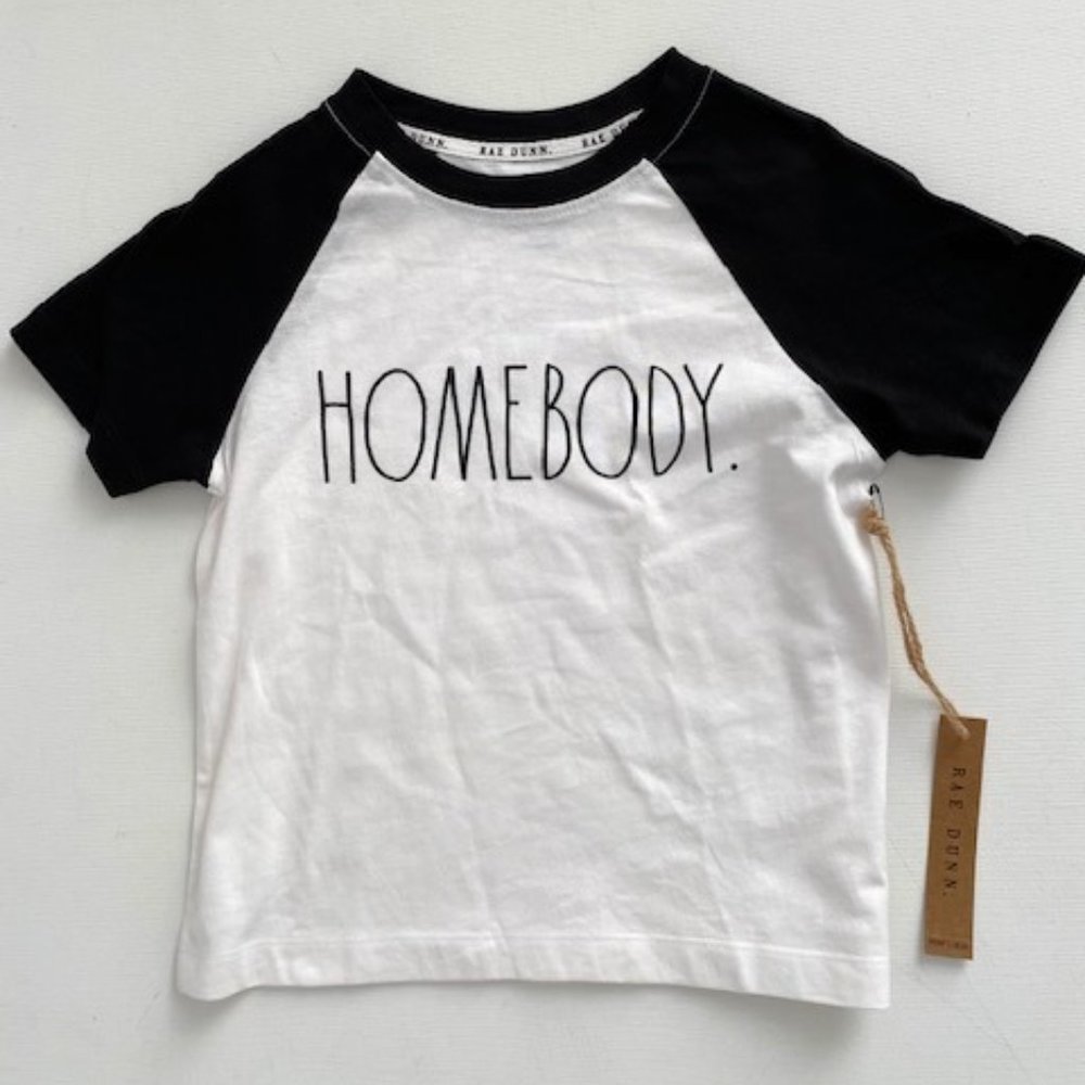 Rae Dunn Boy's  " Homebody " Raglan Tee Black/White